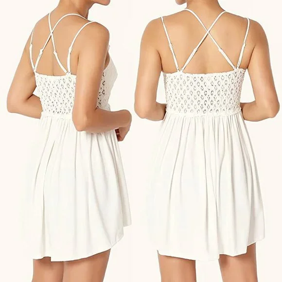 NEW Ivory Boho Crochet Lace Bralette Babydoll Ruffle Long Line Tunic Cami Top - Picture 4 of 8